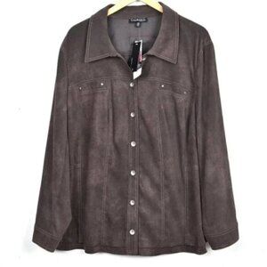 NWT Conrad C Brown Suede  Like Button Down Shirt Jacket Shacket Sz 24